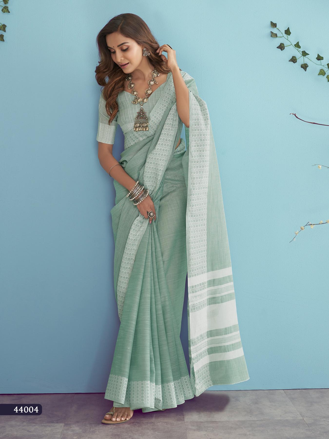 Bottle Green Soft Linen Silk With Chikankari Weaved Border Saree R1