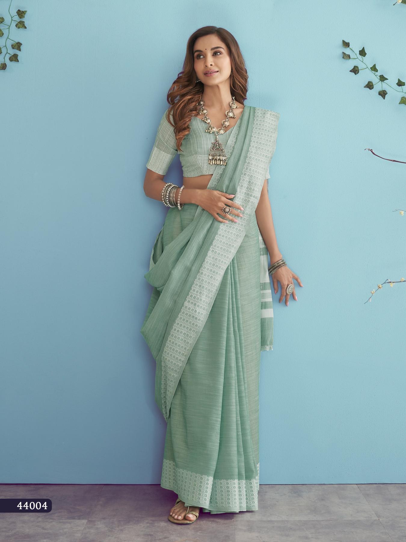Bottle Green Soft Linen Silk With Chikankari Weaved Border Saree R1