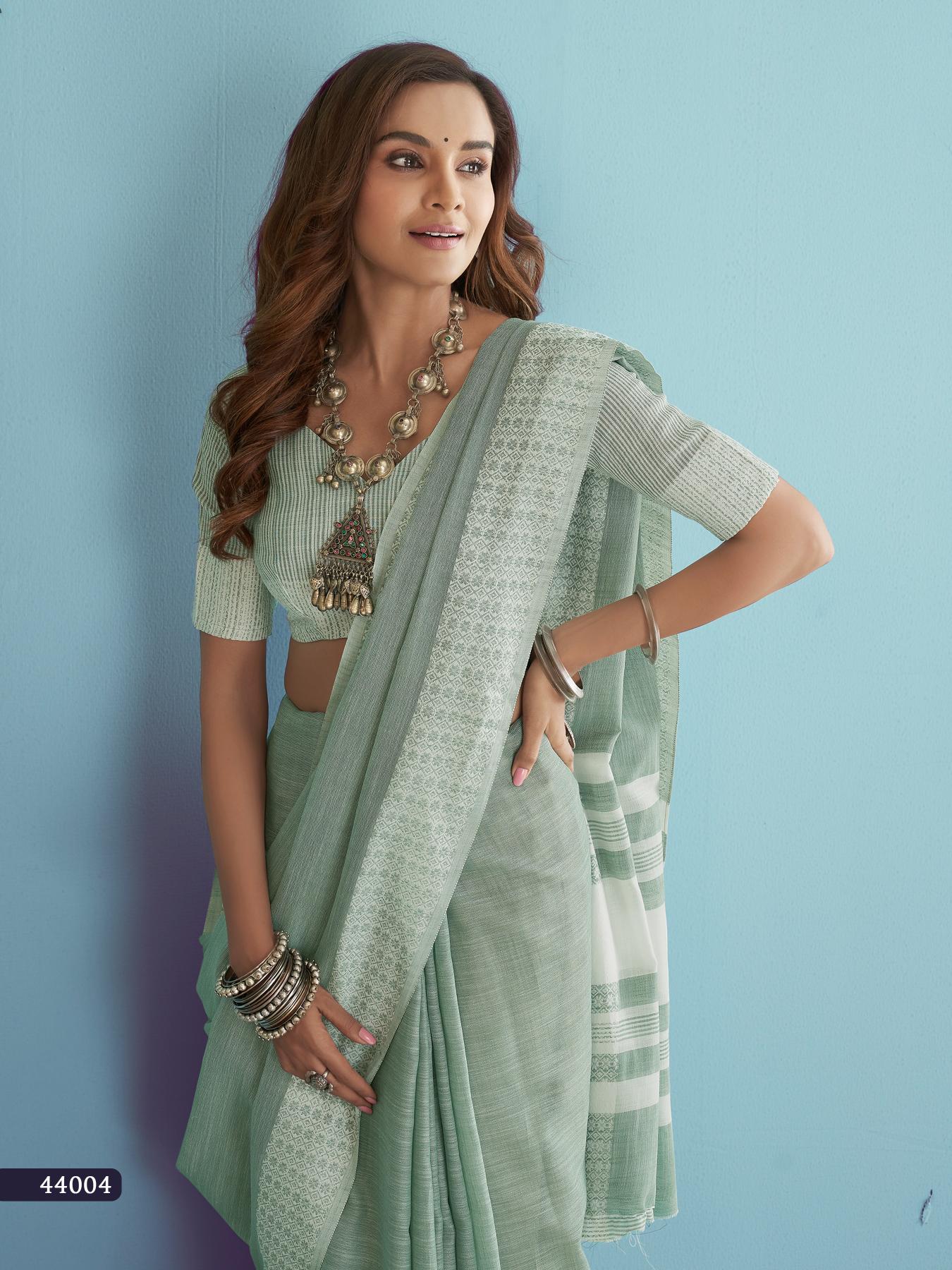 Bottle Green Soft Linen Silk With Chikankari Weaved Border Saree R1