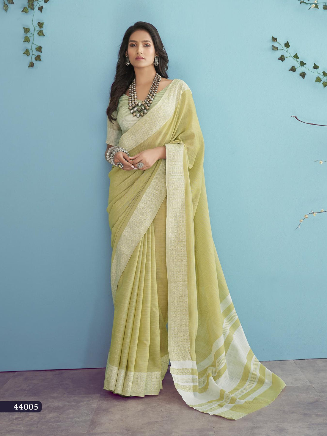 Lemon Yellow Soft Linen Silk With Chikankari Weaved Border Saree R1