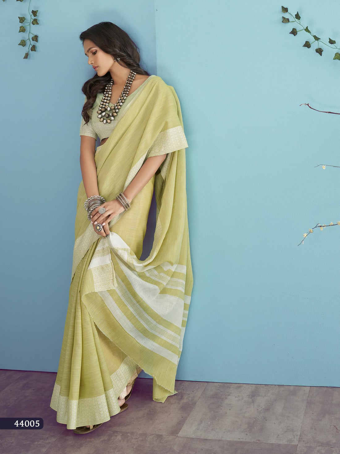 Lemon Yellow Soft Linen Silk With Chikankari Weaved Border Saree R1