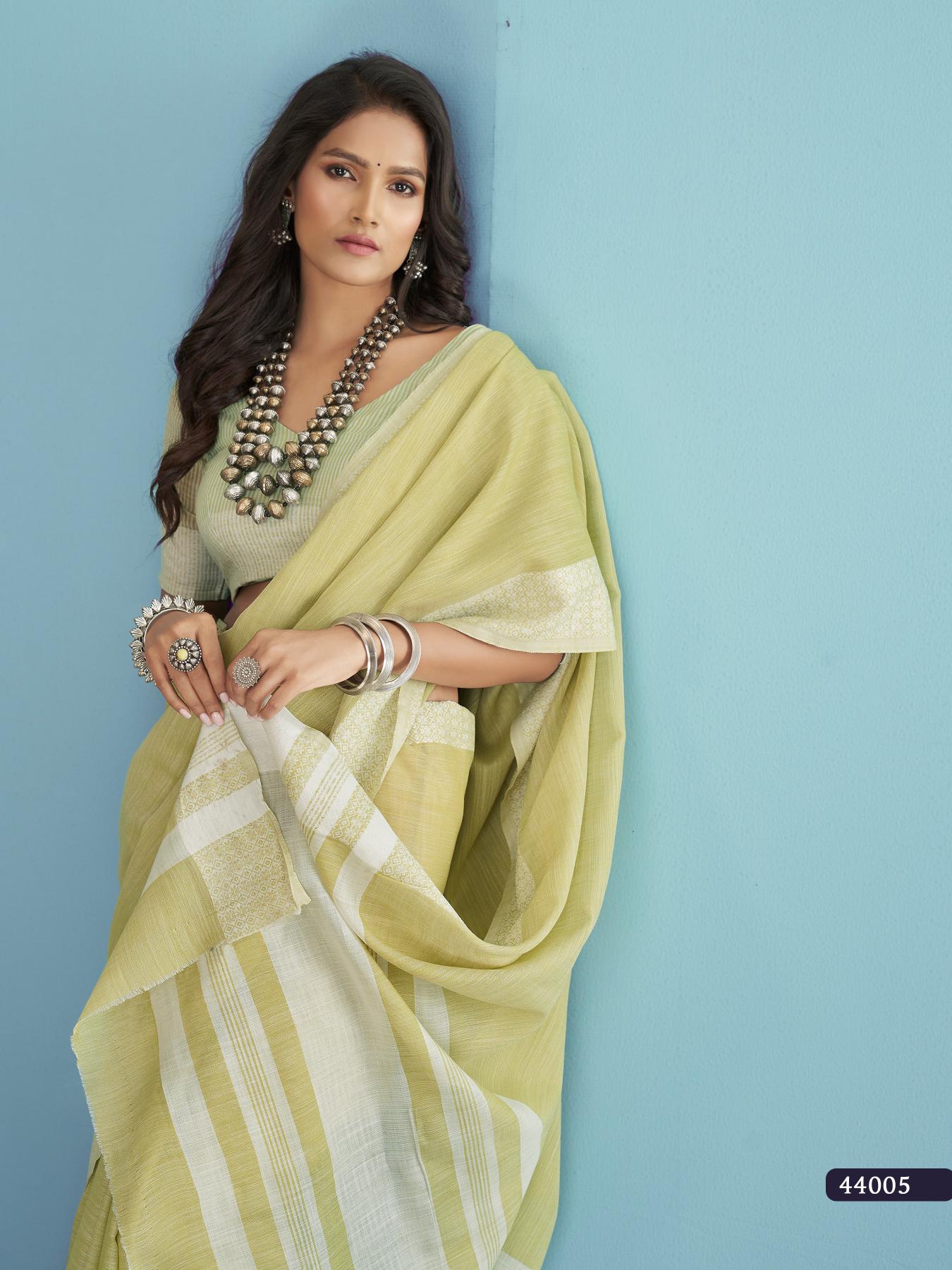 Lemon Yellow Soft Linen Silk With Chikankari Weaved Border Saree R1