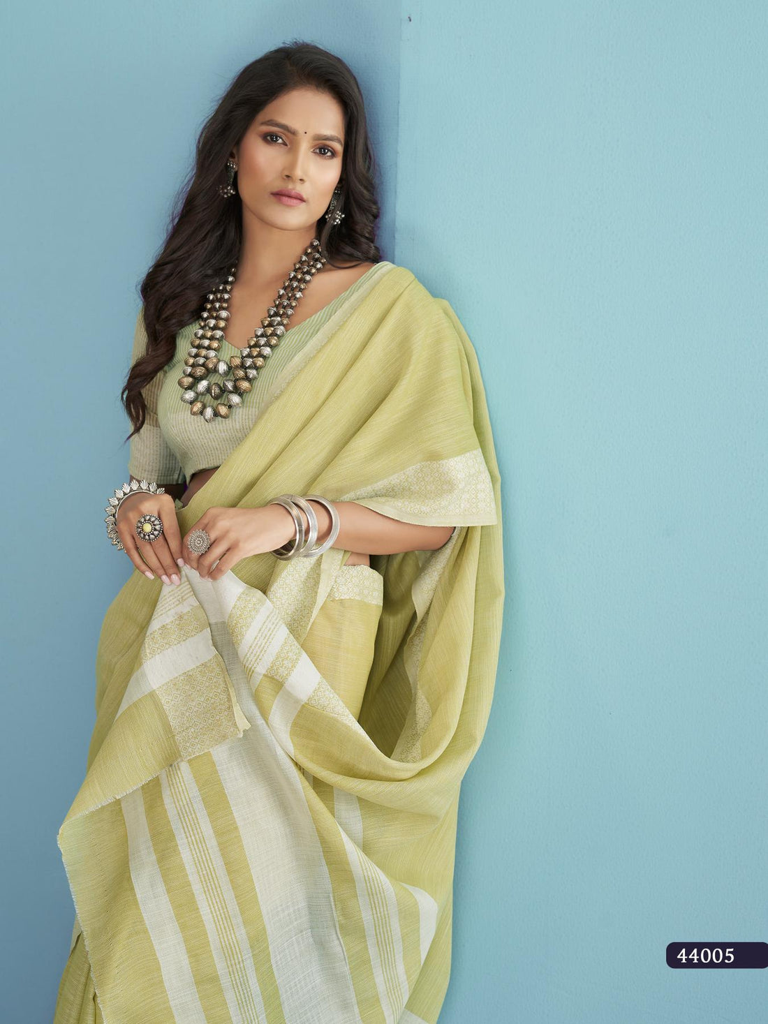 Lemon Yellow Soft Linen Silk With Chikankari Weaved Border Saree R1