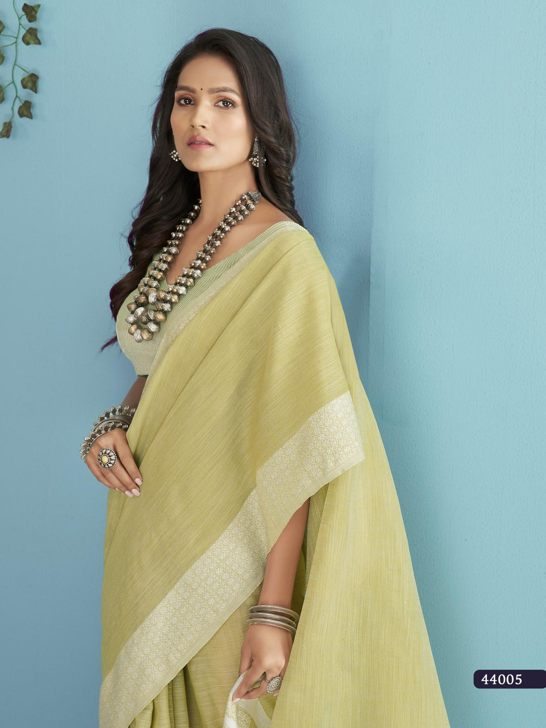 Lemon Yellow Soft Linen Silk With Chikankari Weaved Border Saree R1
