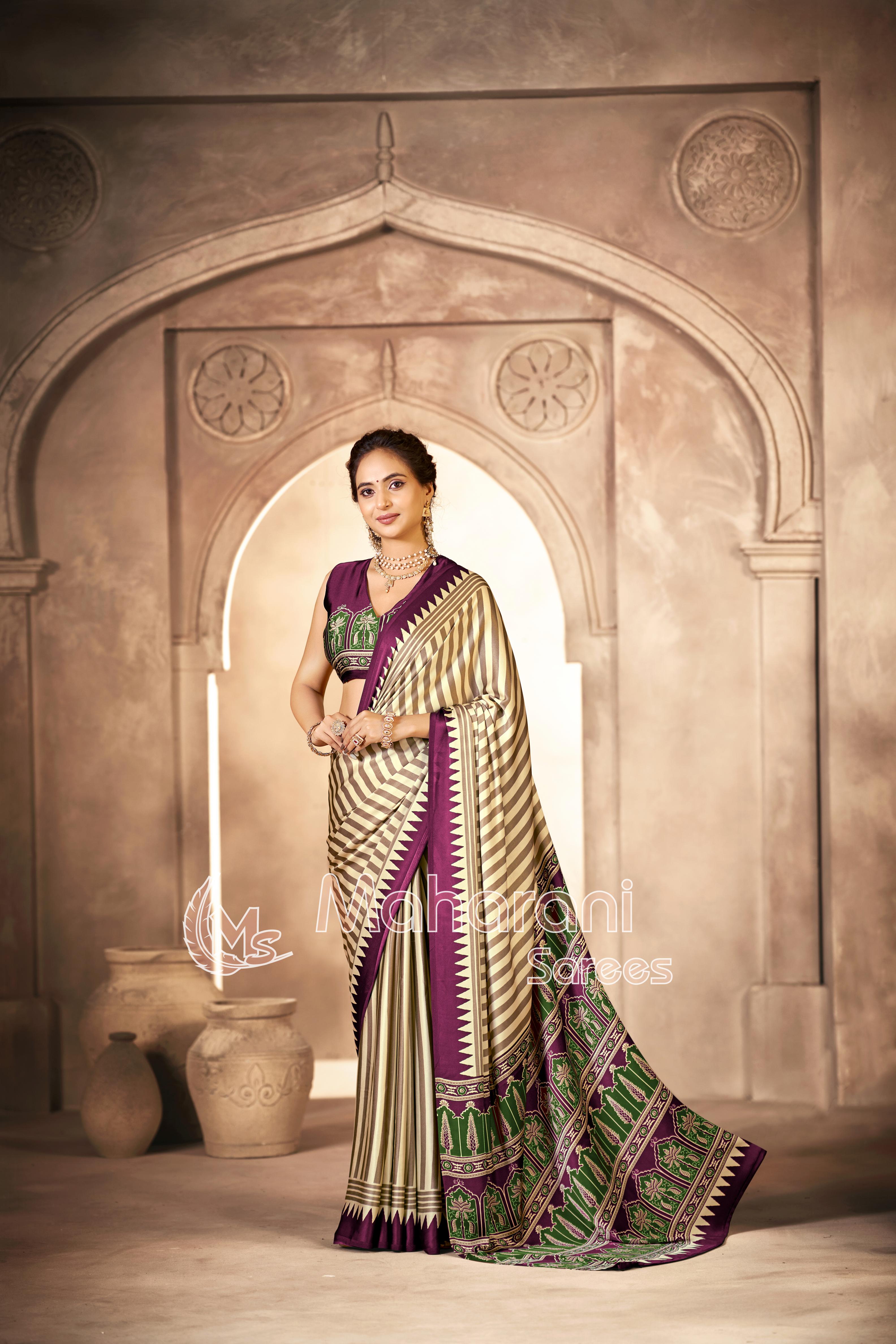Cream With Wine Border Ajrakh Hand-Printed Modal Silk Saree