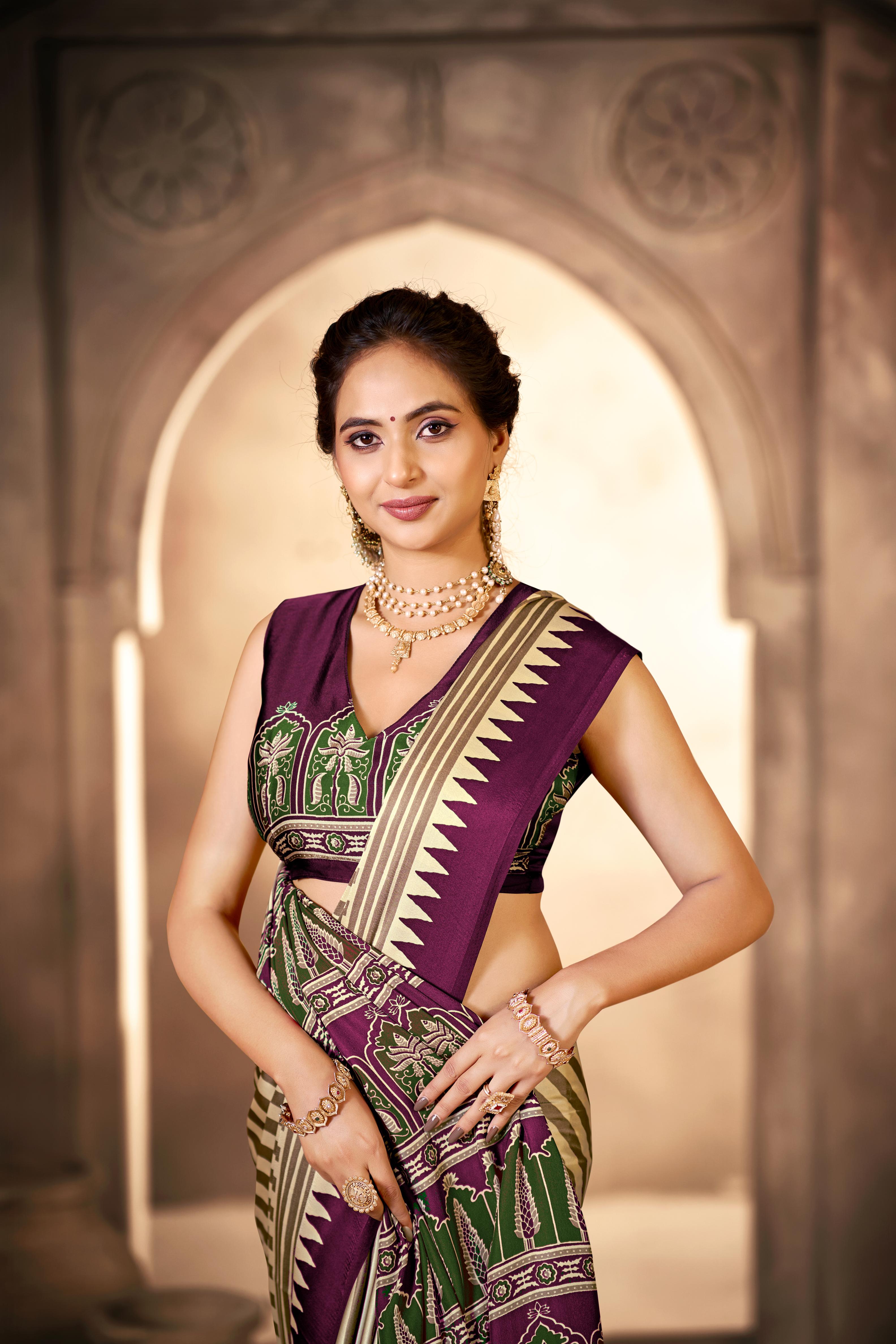Cream With Wine Border Ajrakh Hand-Printed Modal Silk Saree