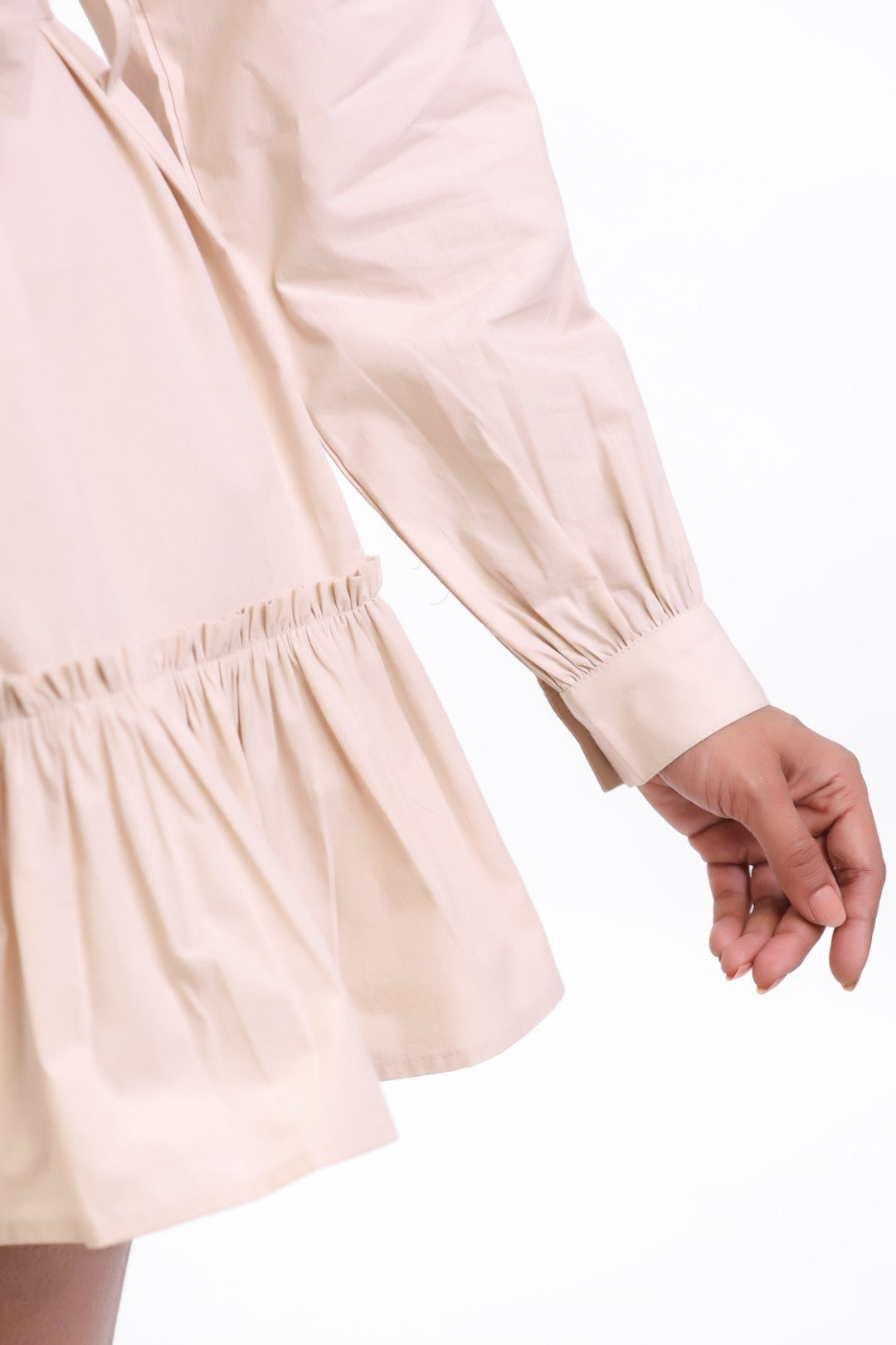 Women's Beige Solid Cotton Midi Dress