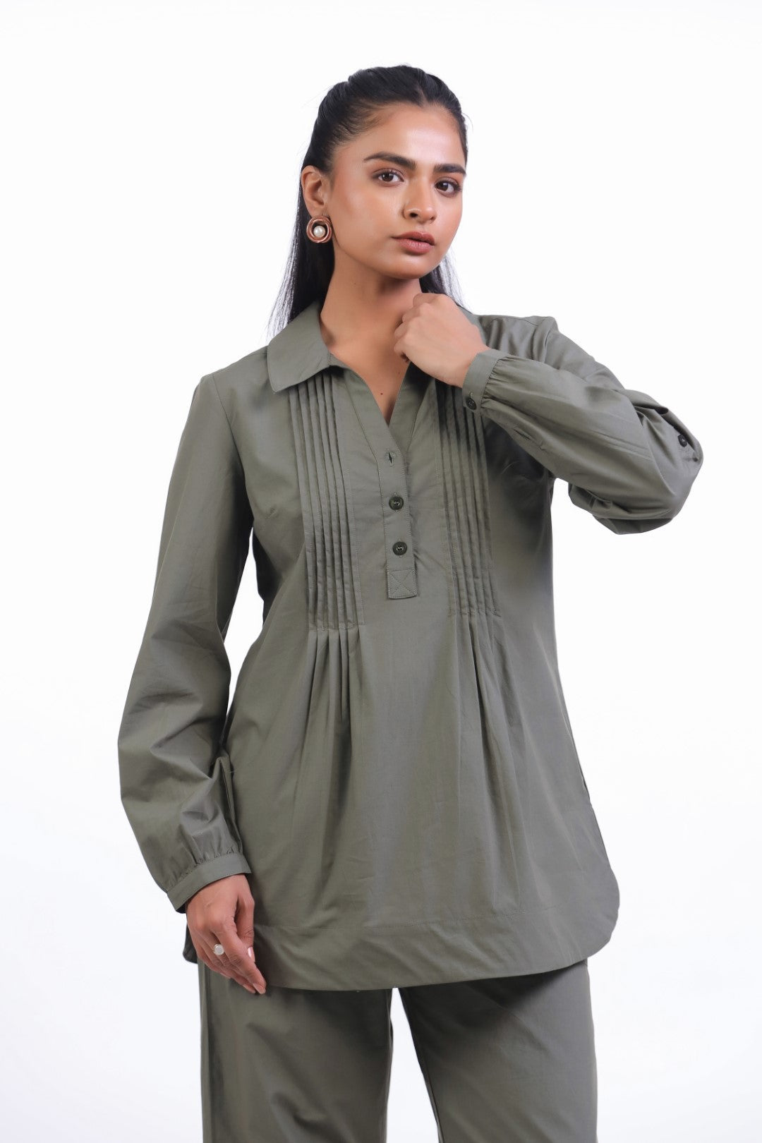Women's Green Cotton Top  With Green Pant (co-ord)