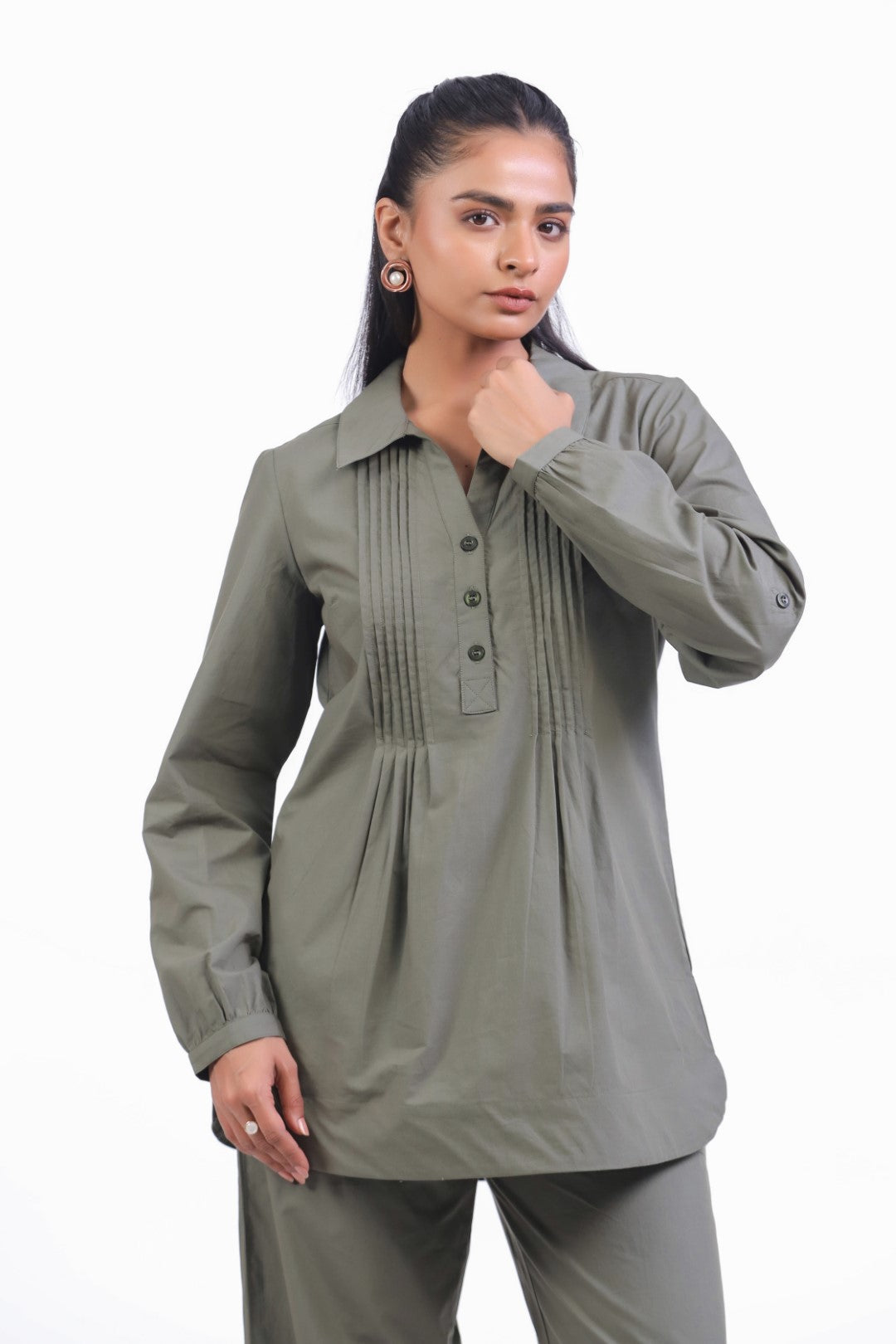 Women's Green Cotton Top  With Green Pant (co-ord)