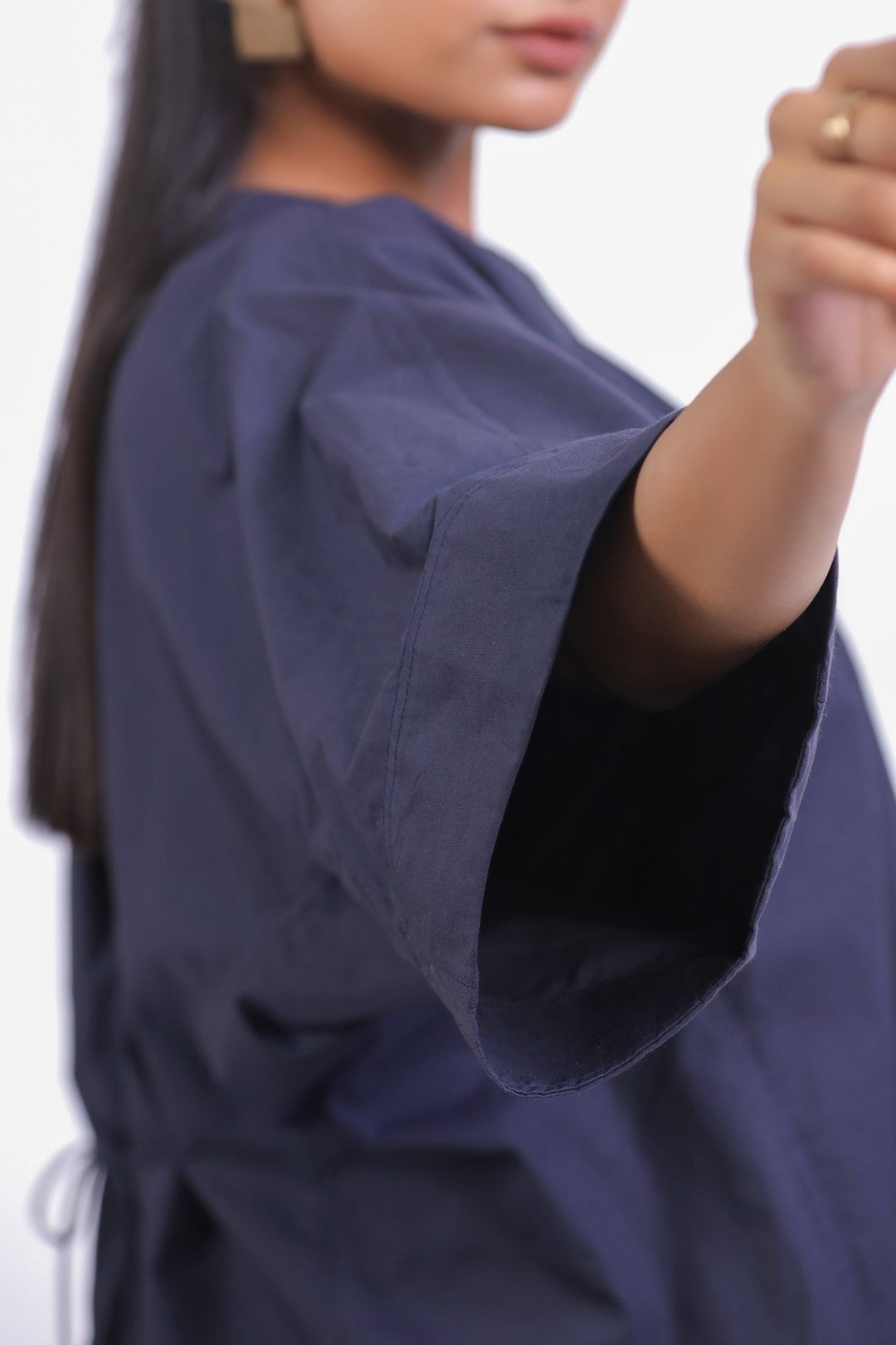 Women’s Navy Solid Cotton Poplin Top
