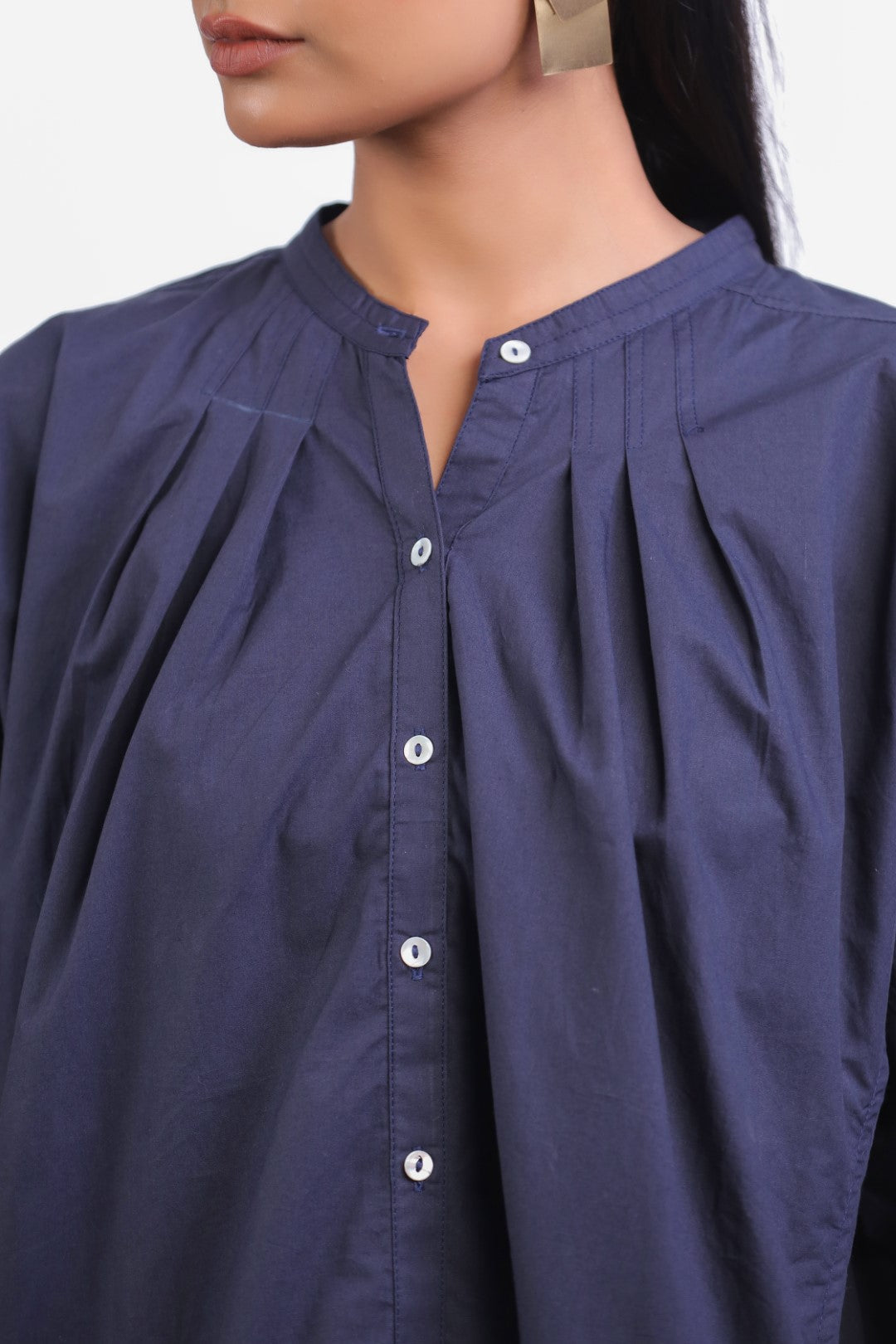Women’s Navy Solid Cotton Poplin Top