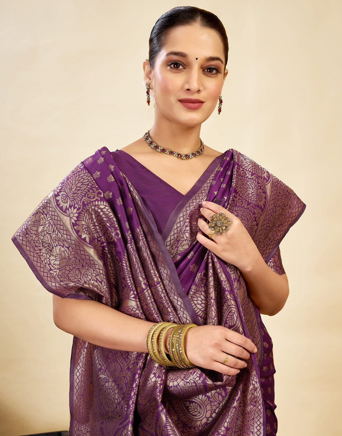 Purple Silk Woven Banarasi Saree