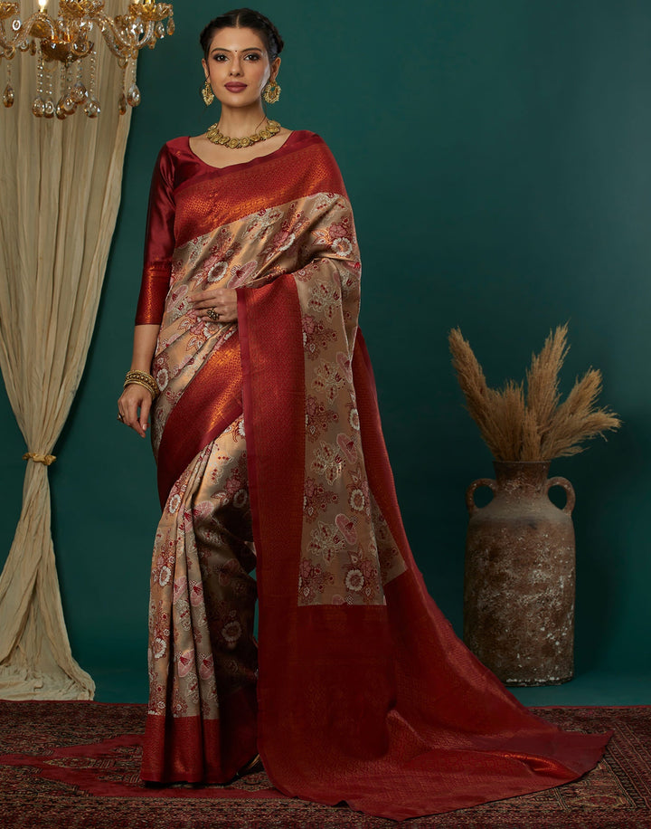 Beige Silk Woven Saree