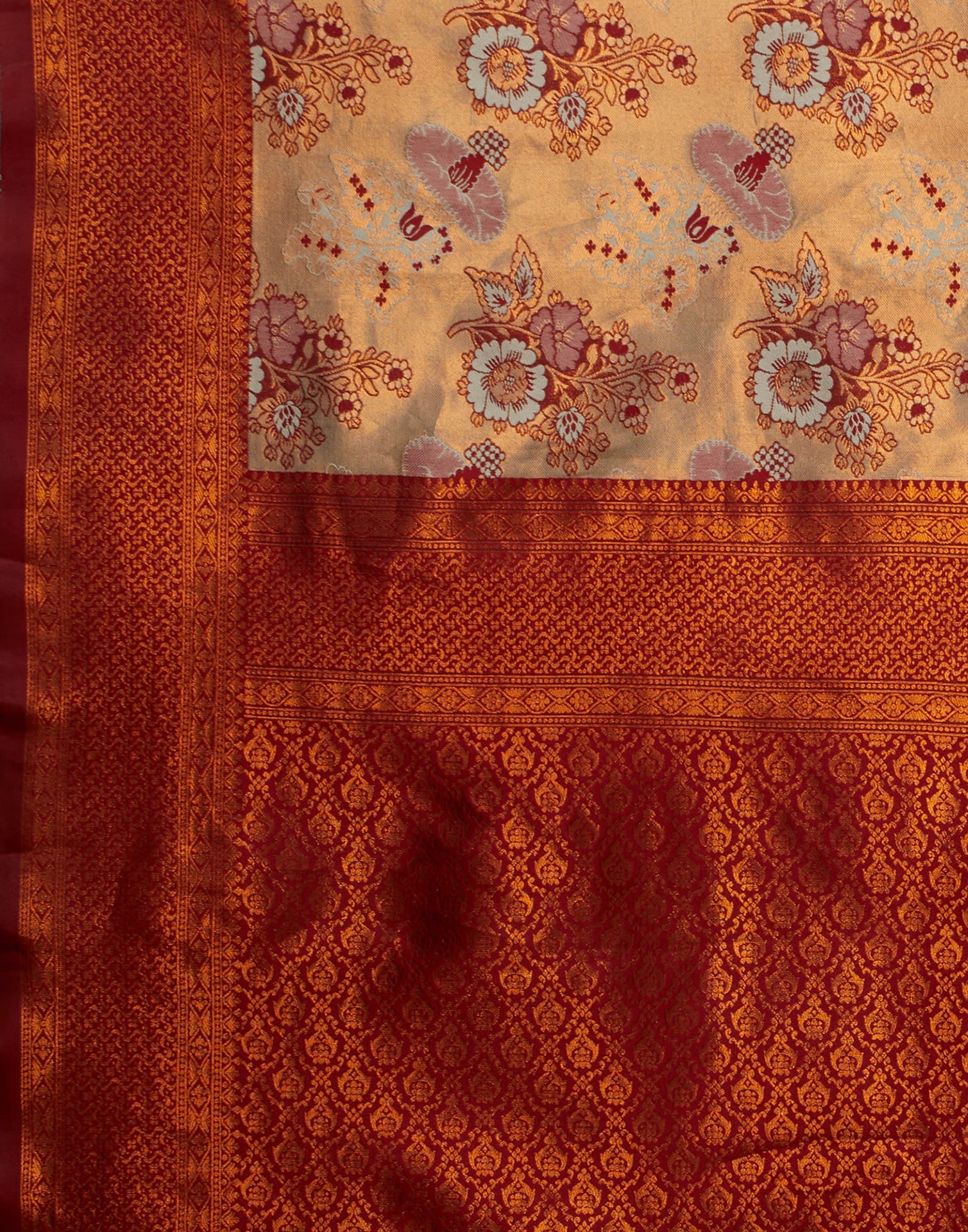 Beige Silk Woven Saree
