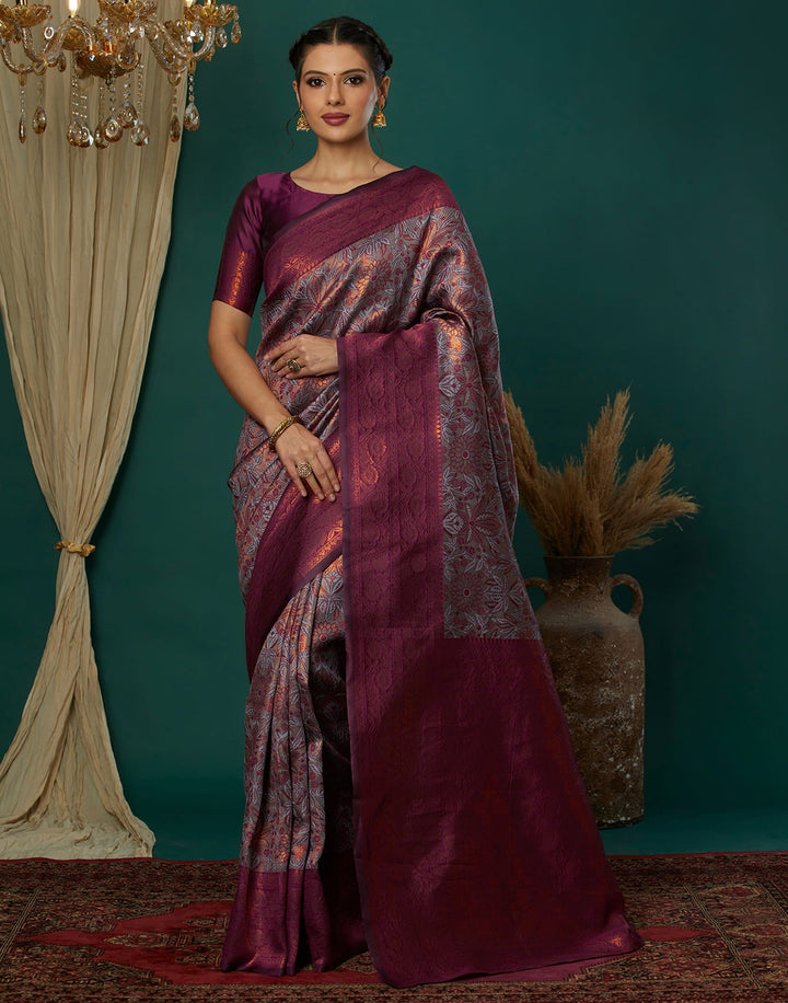 Lavender Silk Blend Woven Saree