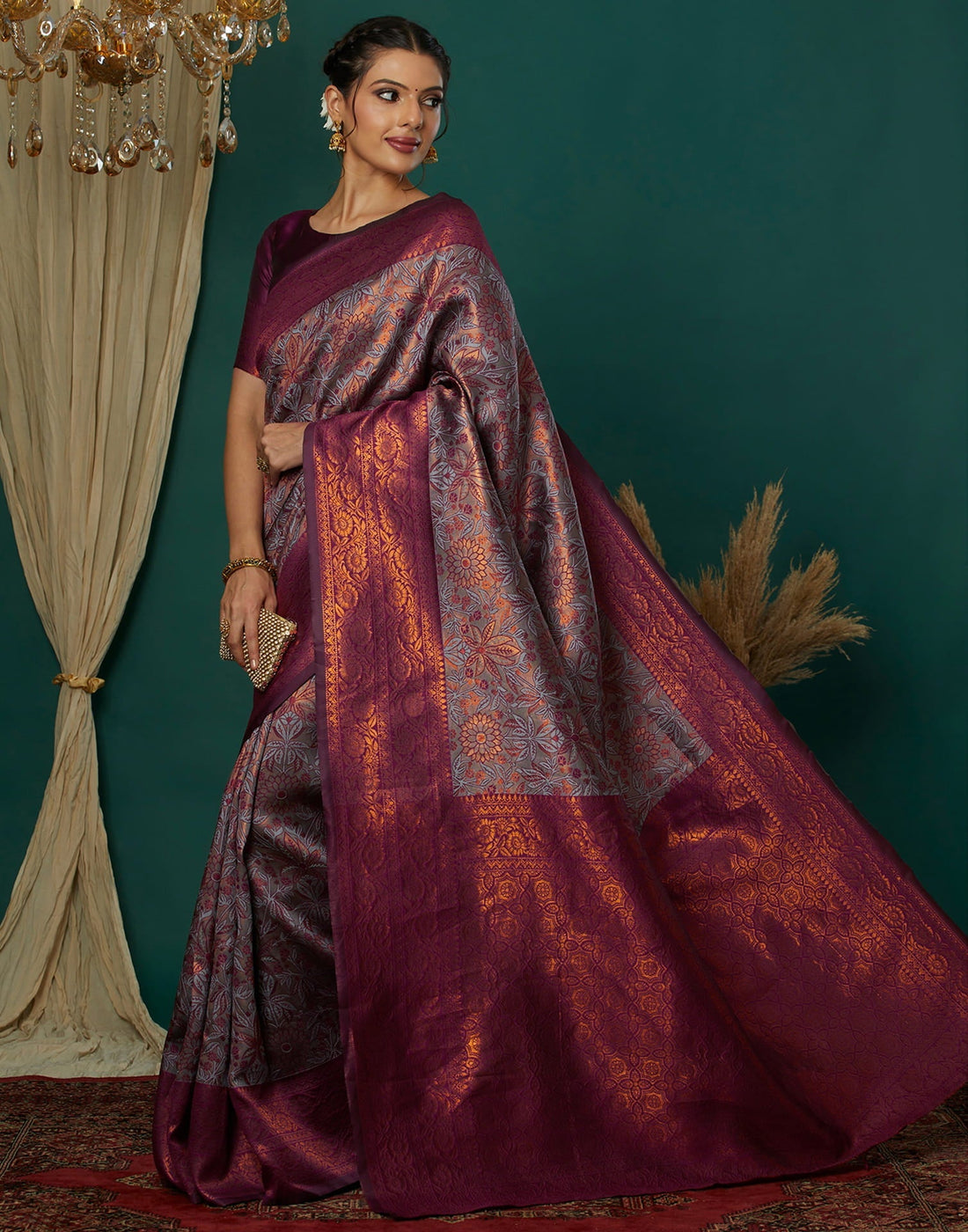 Lavender Silk Blend Woven Saree