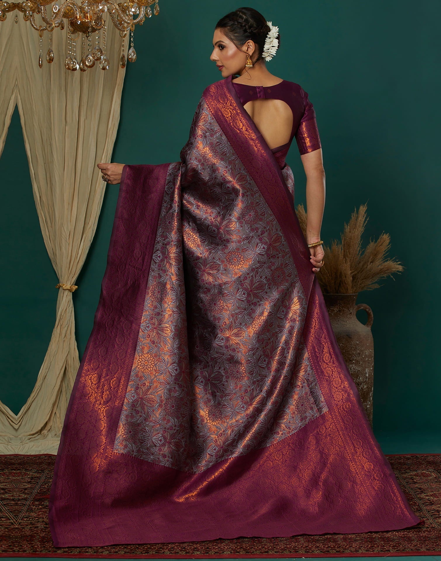 Lavender Silk Blend Woven Saree