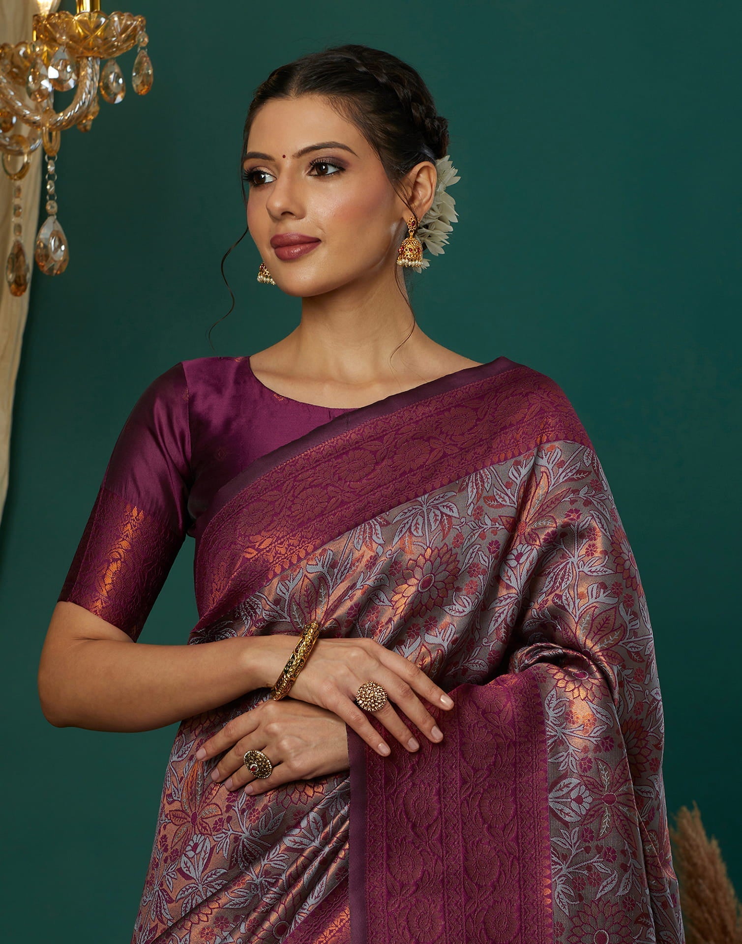 Lavender Silk Blend Woven Saree