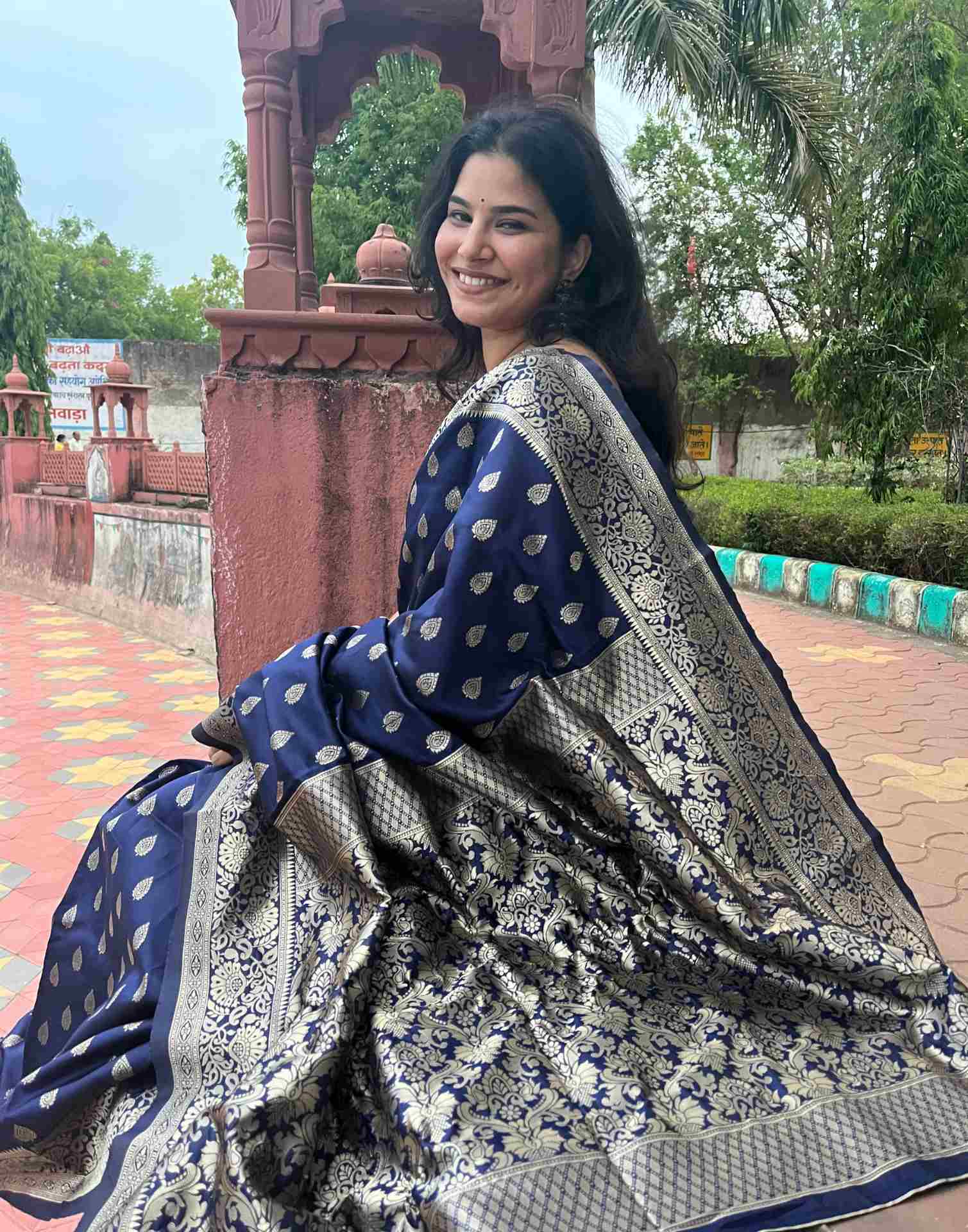 Navy Blue Silk Woven Banarasi Saree