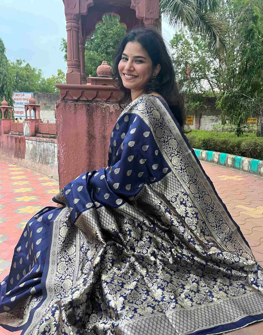 Navy Blue Silk Woven Banarasi Saree