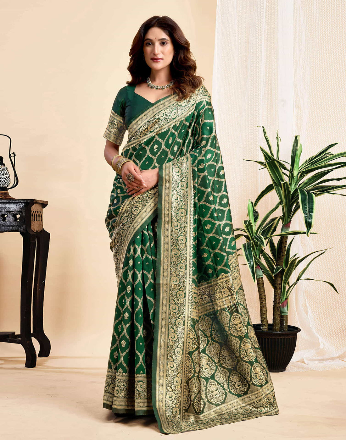 Dark Green Silk Woven Banarasi Saree
