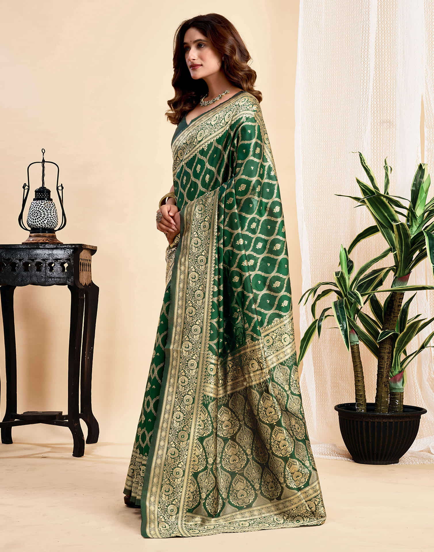 Dark Green Silk Woven Banarasi Saree