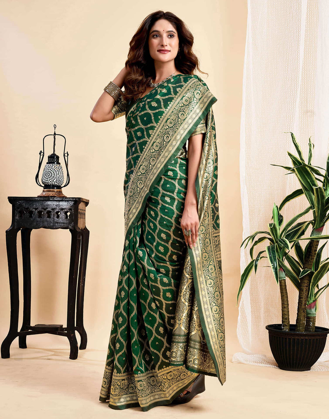 Dark Green Silk Woven Banarasi Saree