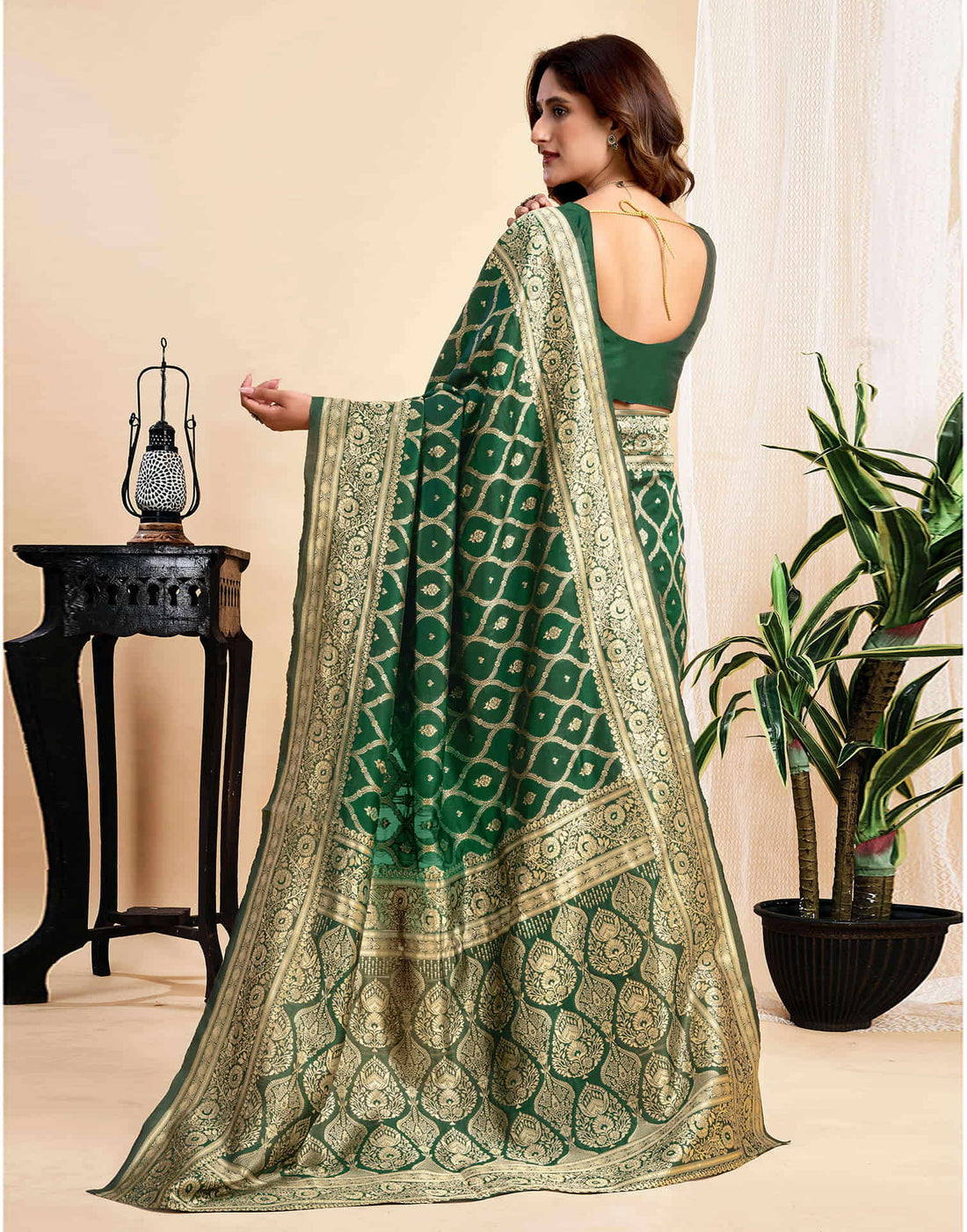 Dark Green Silk Woven Banarasi Saree