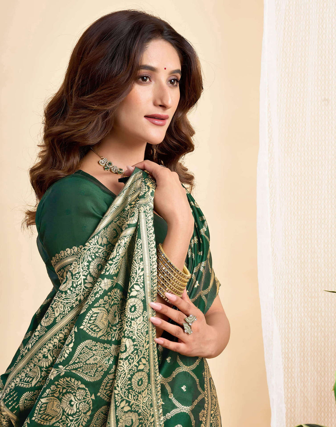 Dark Green Silk Woven Banarasi Saree