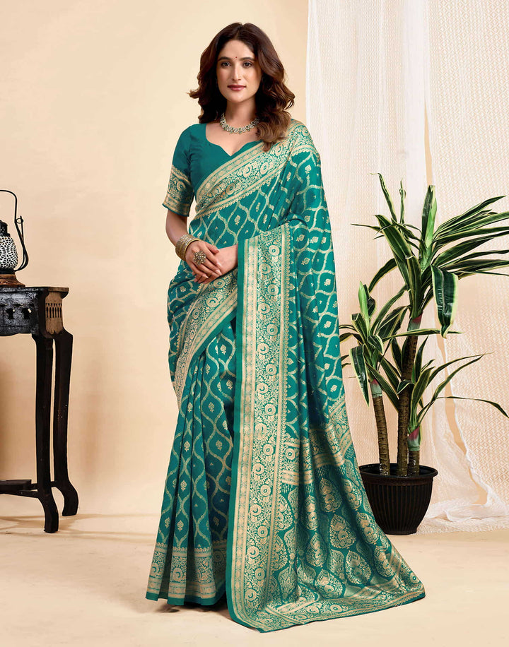 Teal Green Silk Woven Banarasi Saree