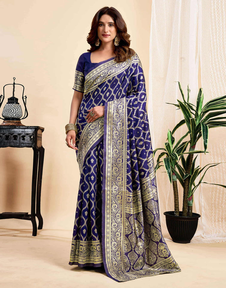 Navy Blue Silk Woven Banarasi Saree