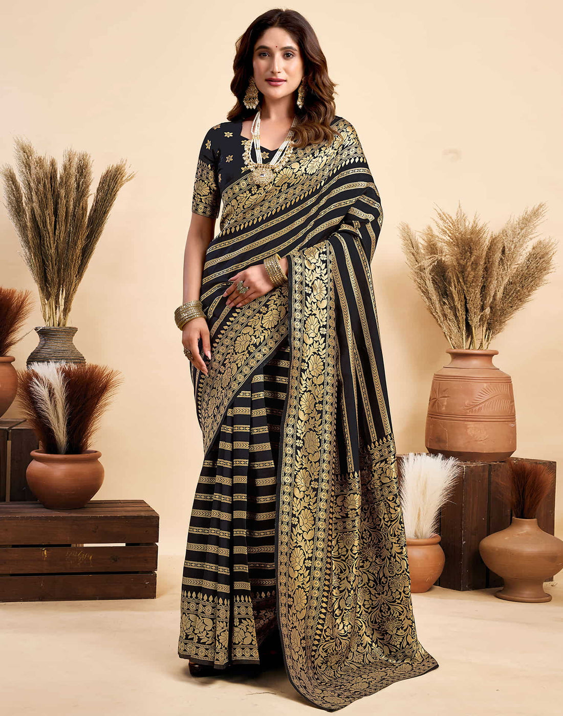 Black Silk Woven Saree