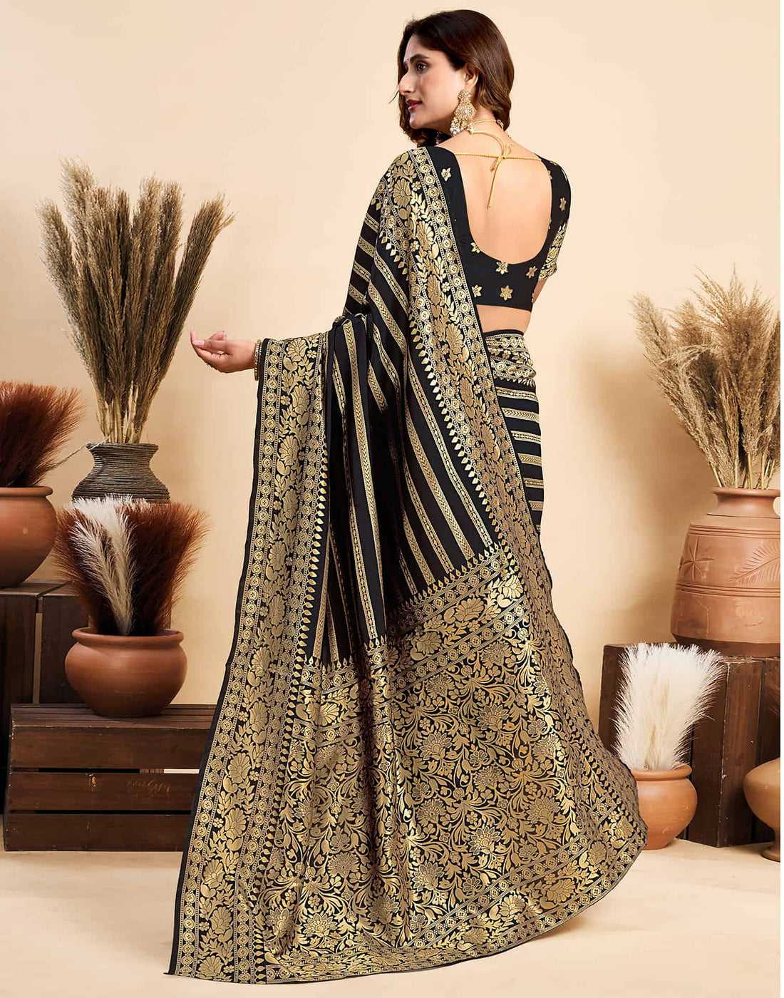 Black Silk Woven Saree