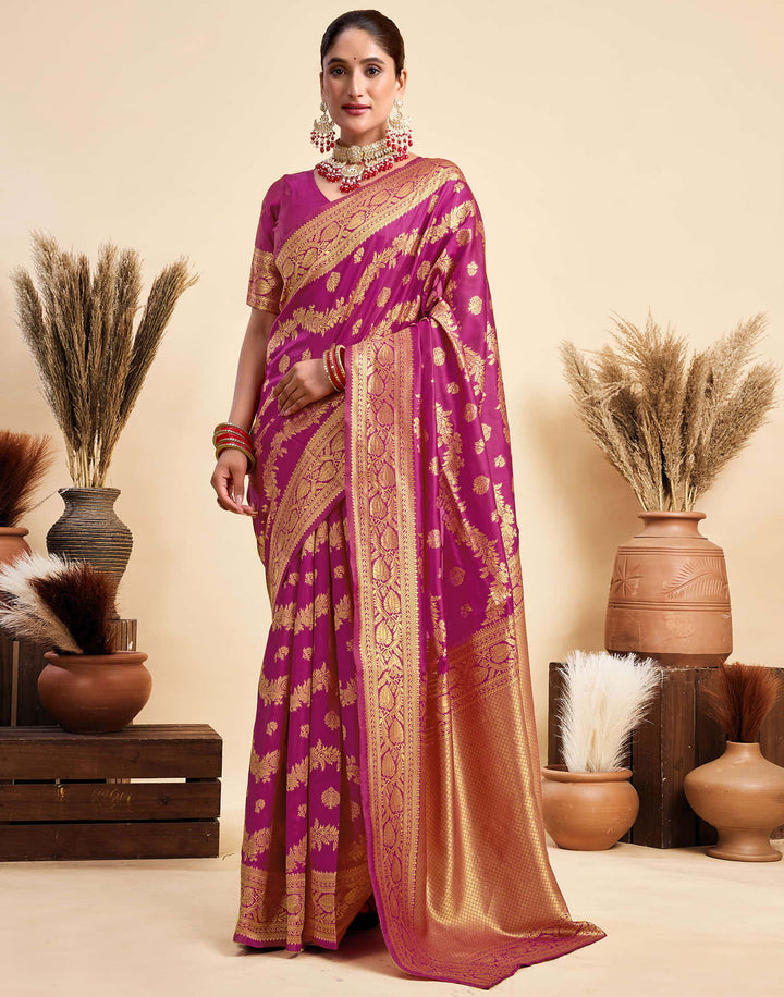 Dark Magenta Silk Woven Banarasi Saree