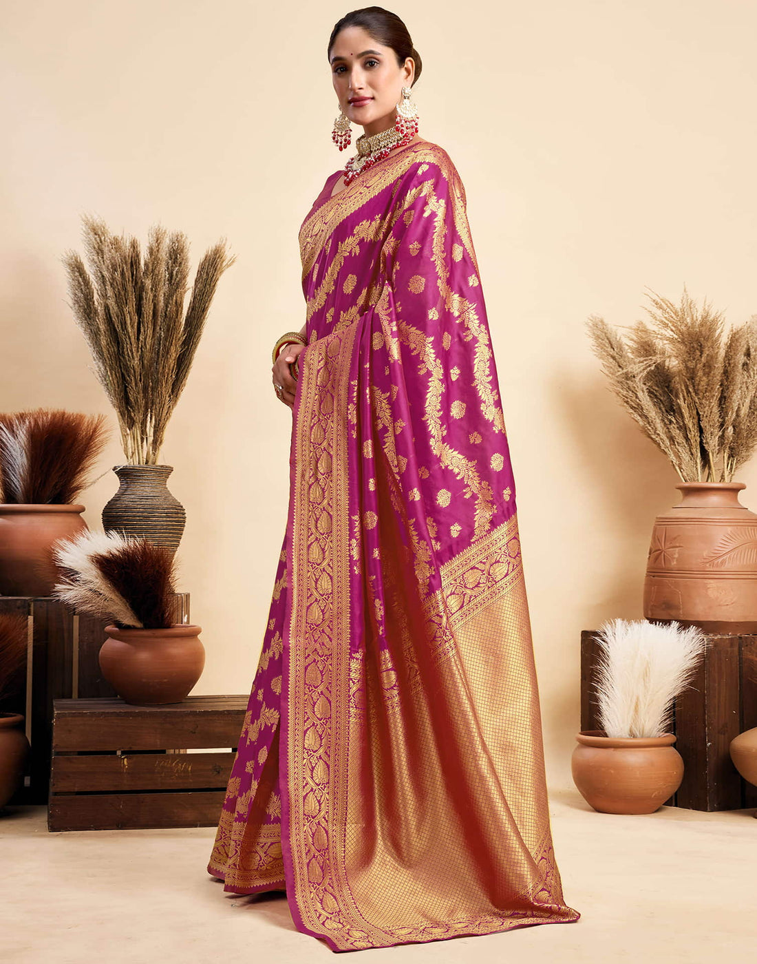 Dark Magenta Silk Woven Banarasi Saree