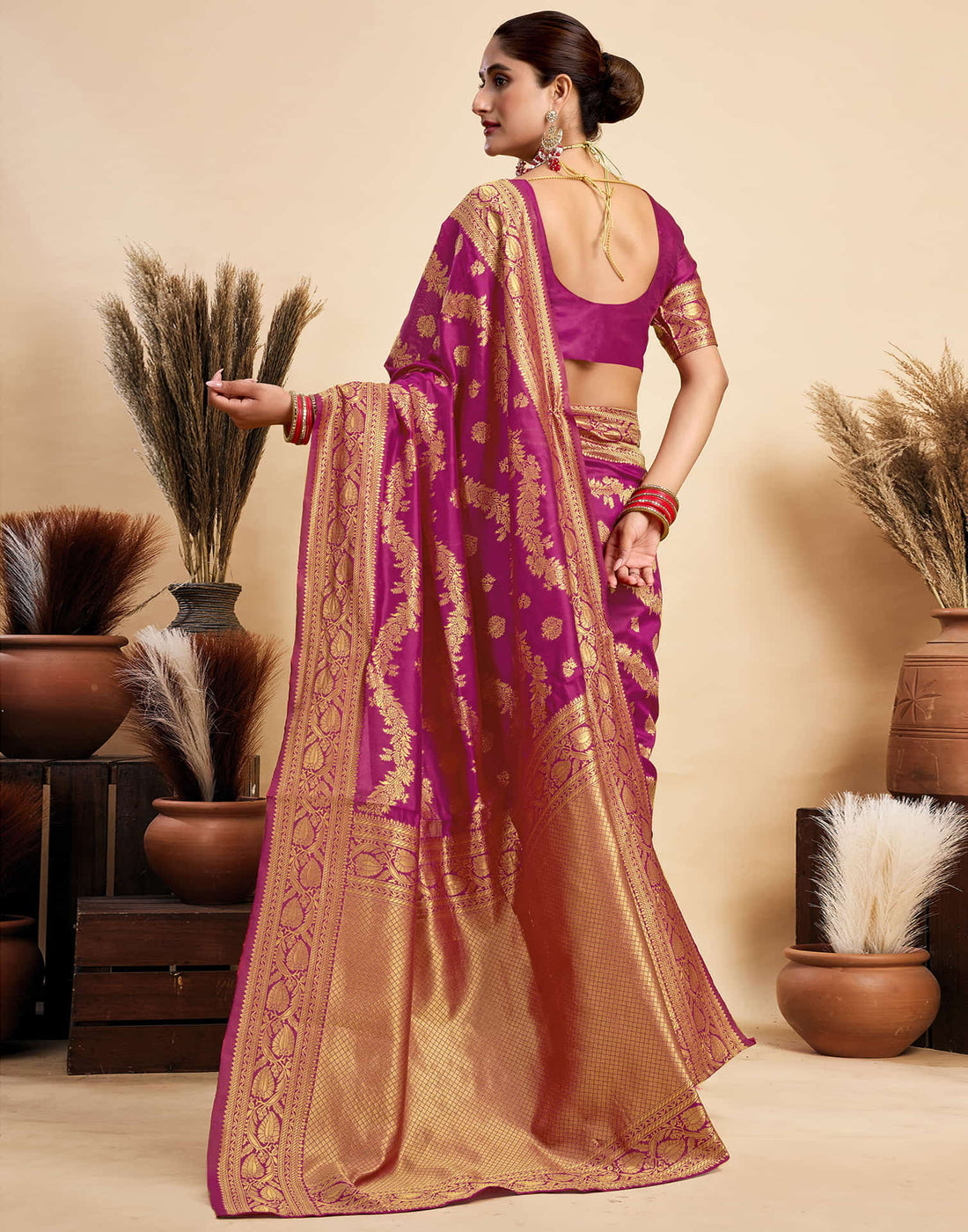 Dark Magenta Silk Woven Banarasi Saree