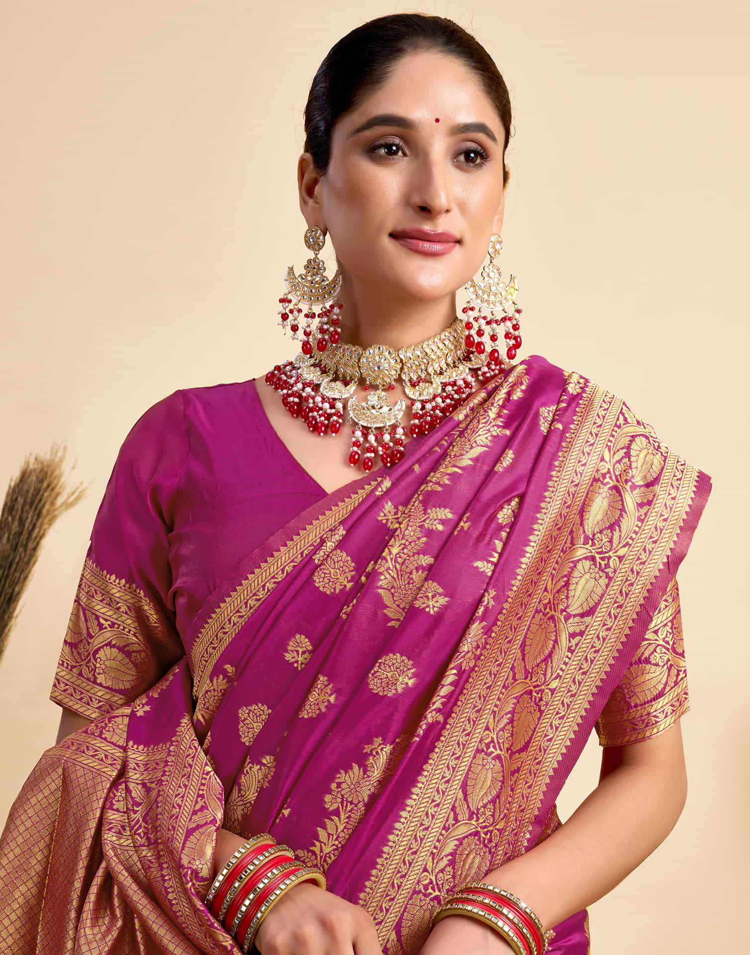 Dark Magenta Silk Woven Banarasi Saree