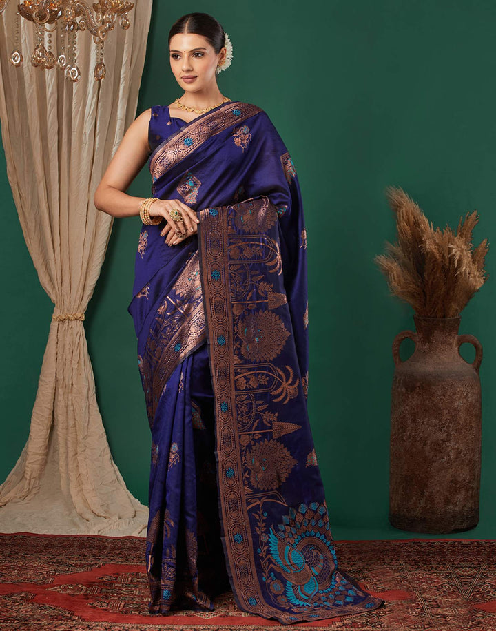 Navy Blue Silk Woven Banarasi Saree
