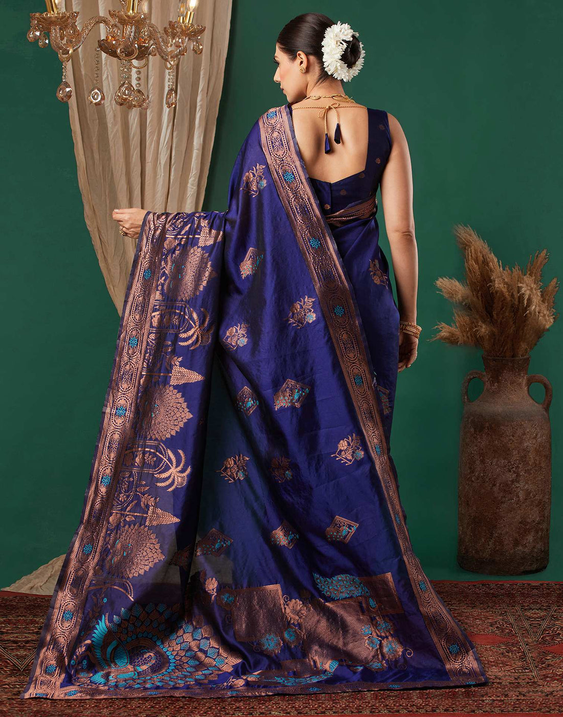 Navy Blue Silk Woven Banarasi Saree