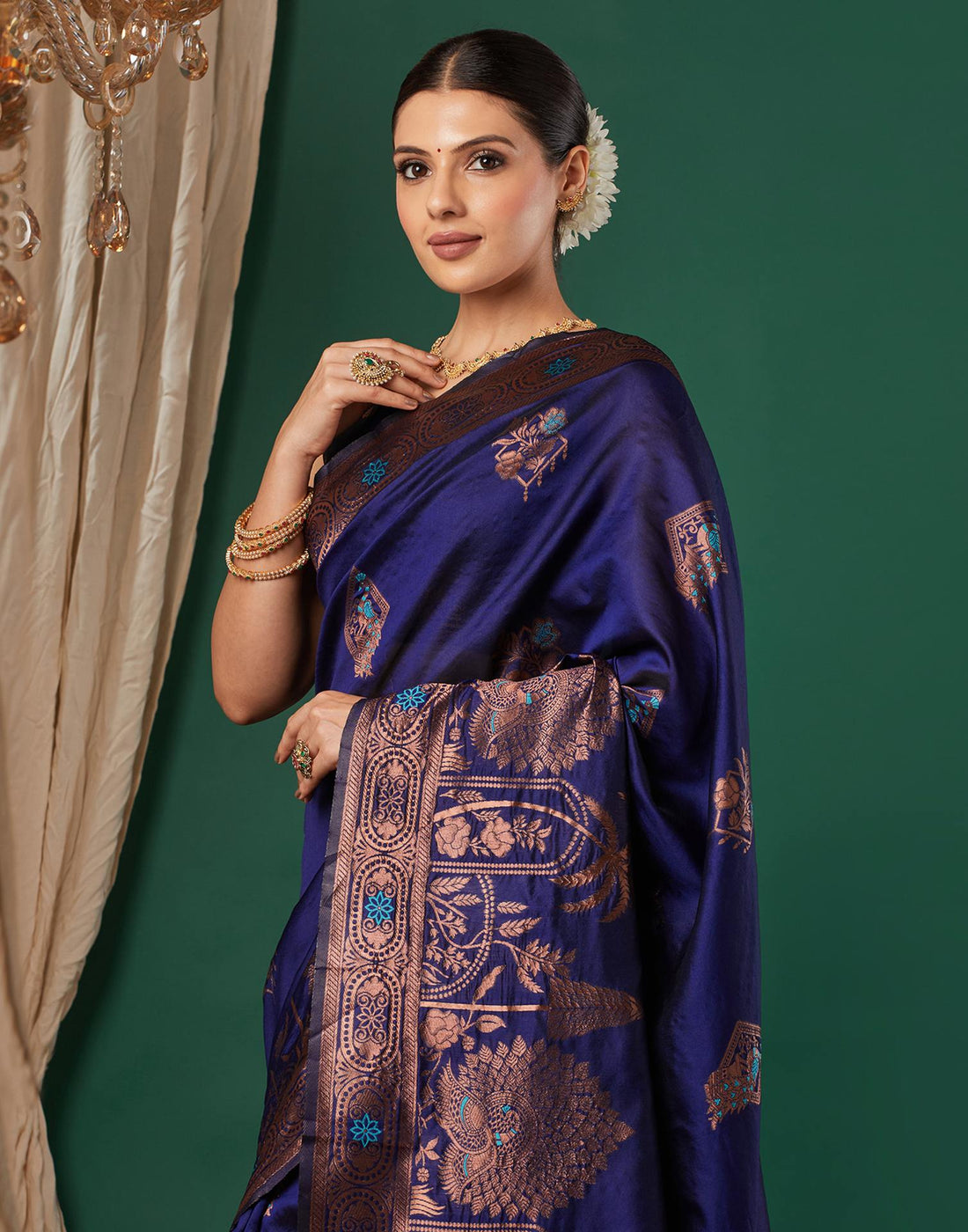 Navy Blue Silk Woven Banarasi Saree