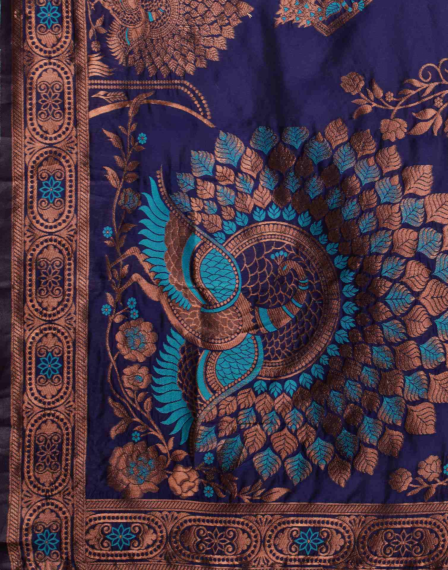Navy Blue Silk Woven Banarasi Saree