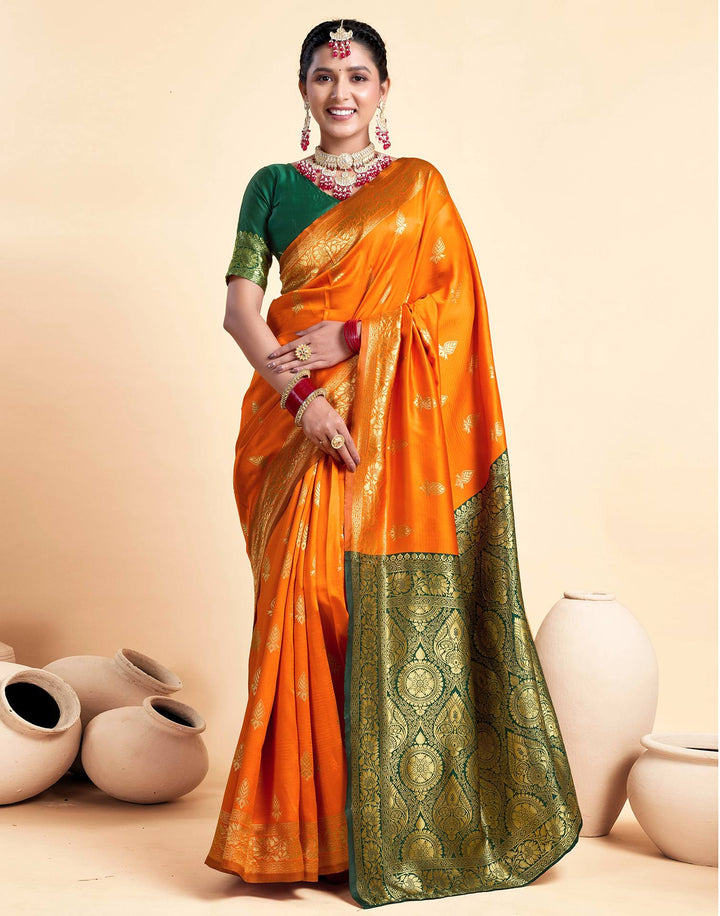 Orange Silk Woven Banarasi Saree