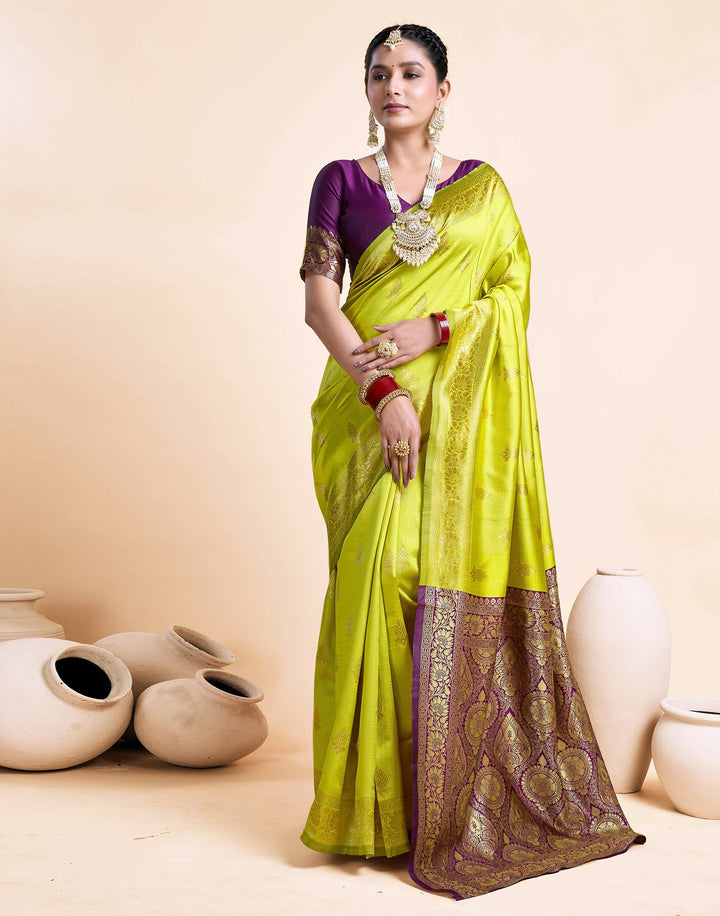 Lime Green Silk Woven Banarasi Saree