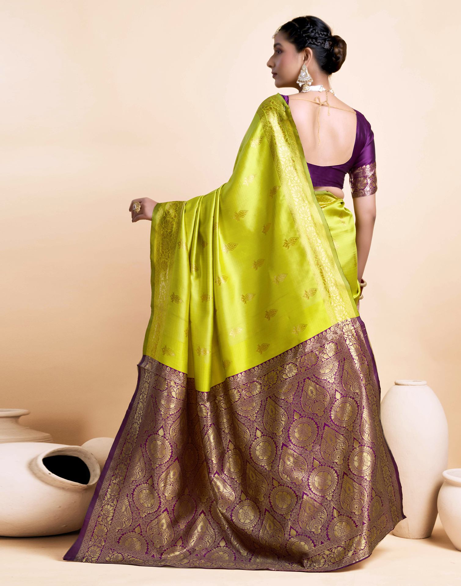 Lime Green Silk Woven Banarasi Saree