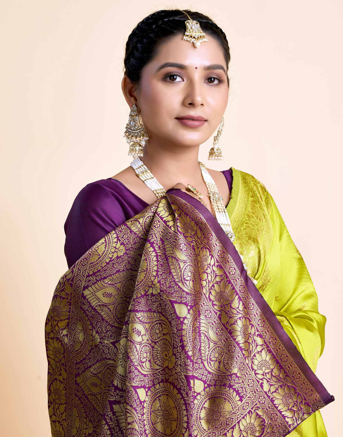 Lime Green Silk Woven Banarasi Saree