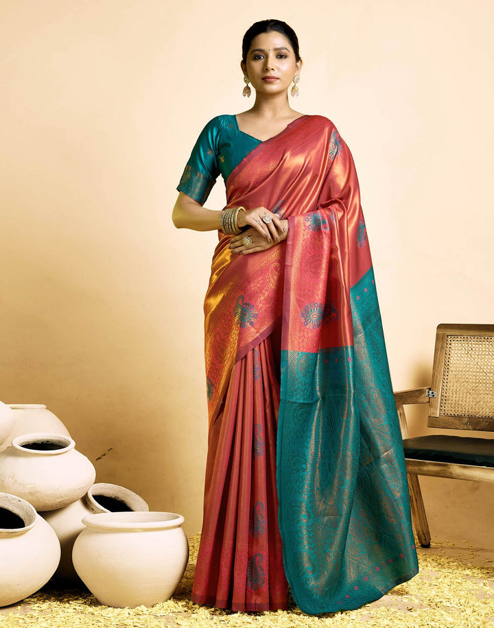 Orange Simmer Silk Woven Saree