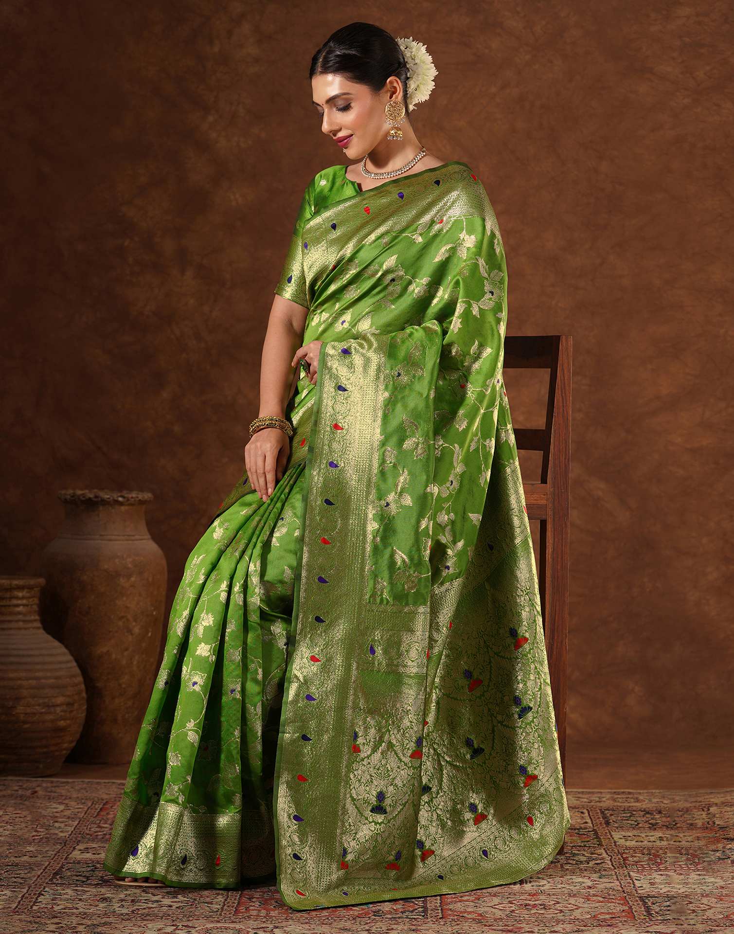 Green Silk Woven Banarasi Saree
