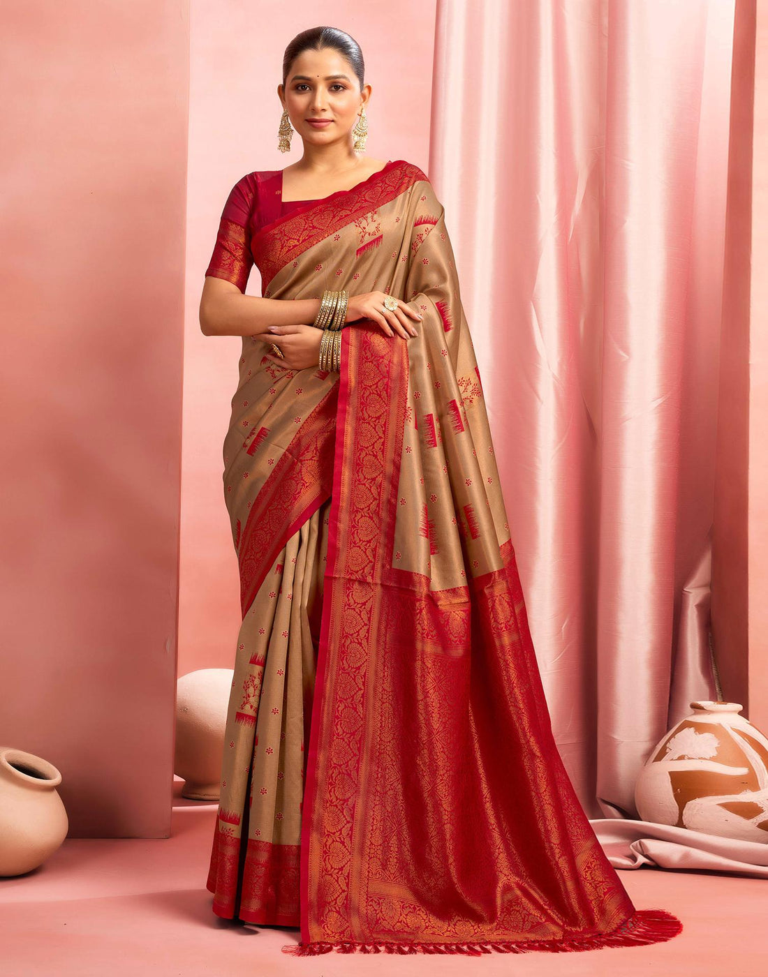 Khaki Silk Woven Saree