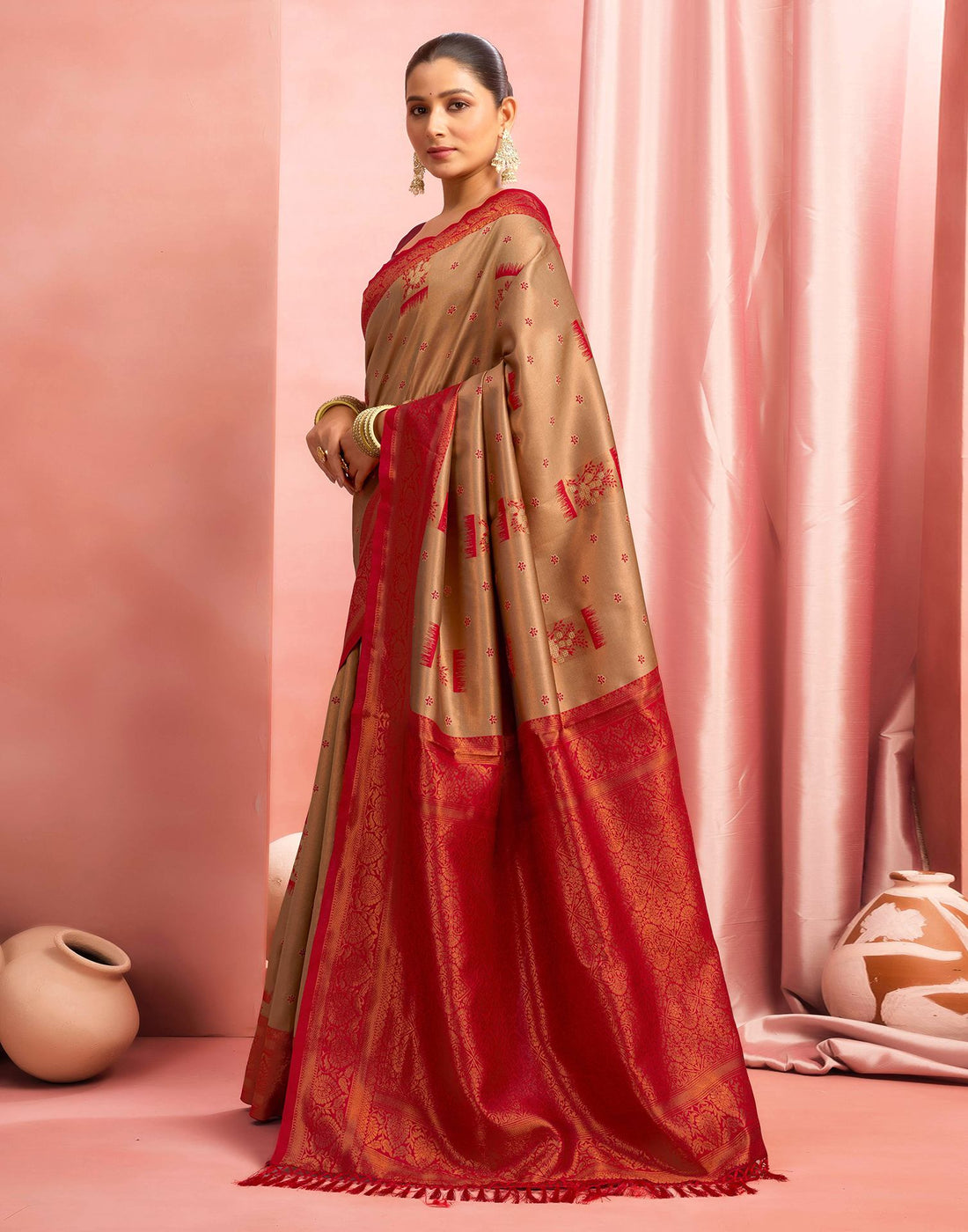 Khaki Silk Woven Saree