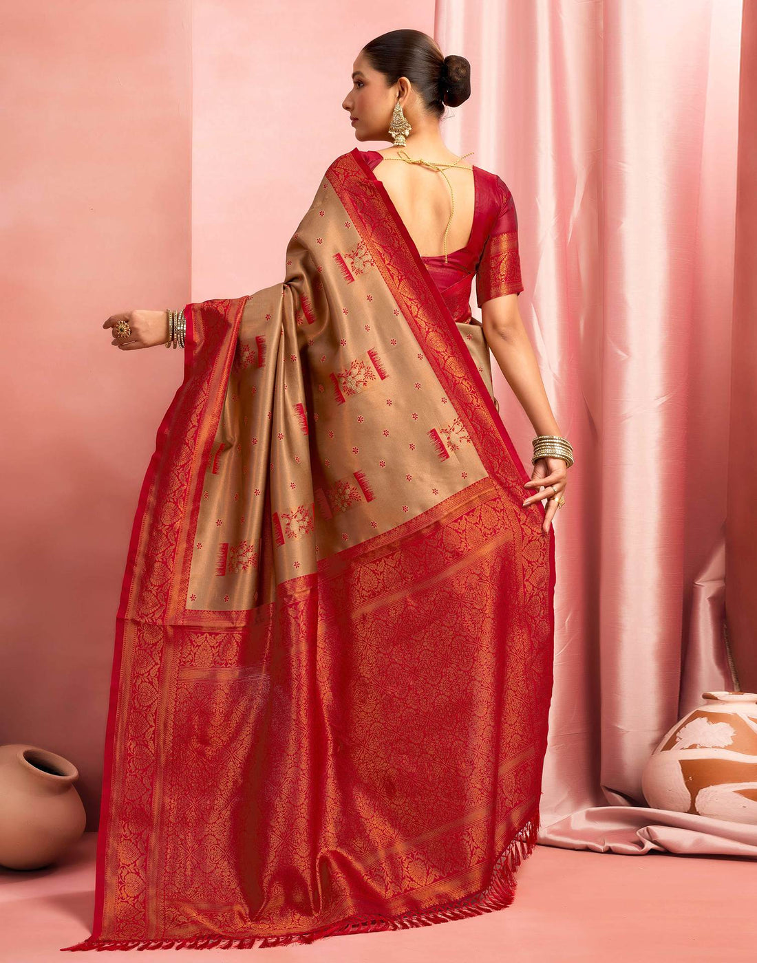 Khaki Silk Woven Saree